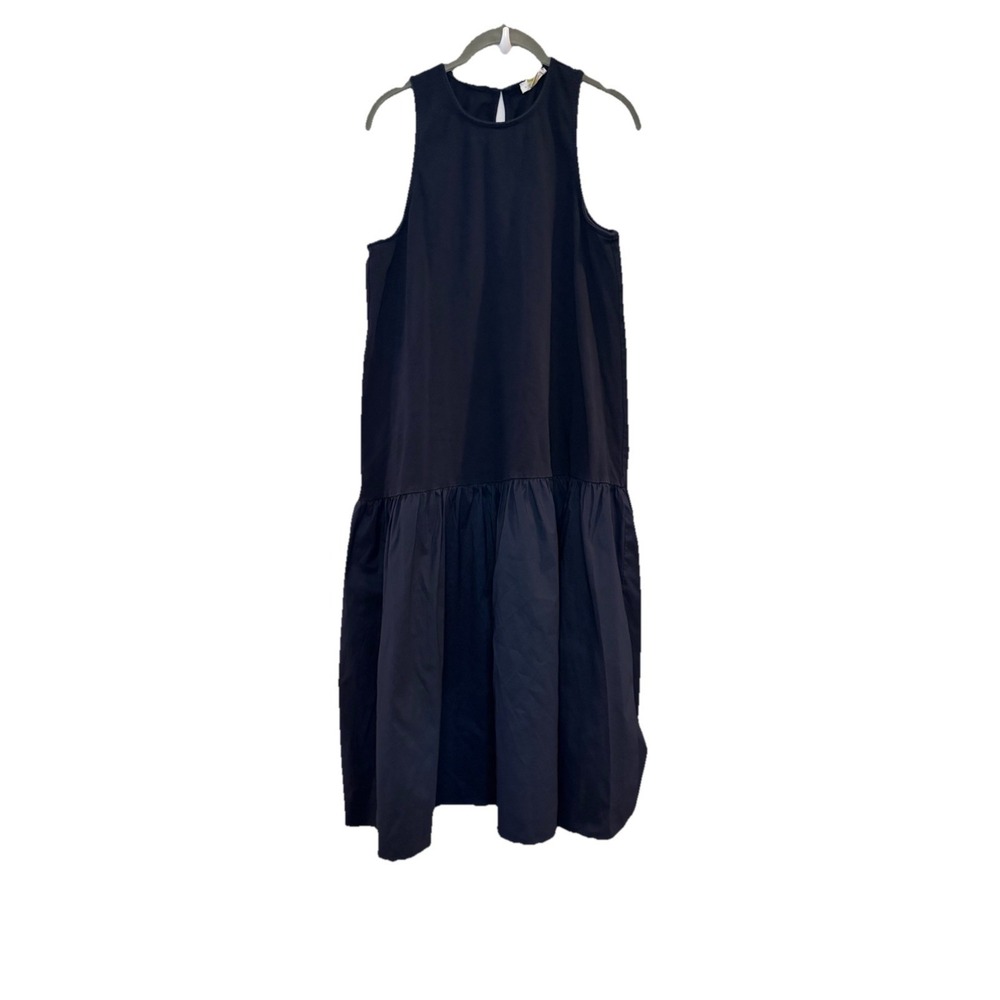 Anthropologie Maeve Tiered‎ Maxi Dress Sleeveless Solid Navy Blue Drop Waist PXL